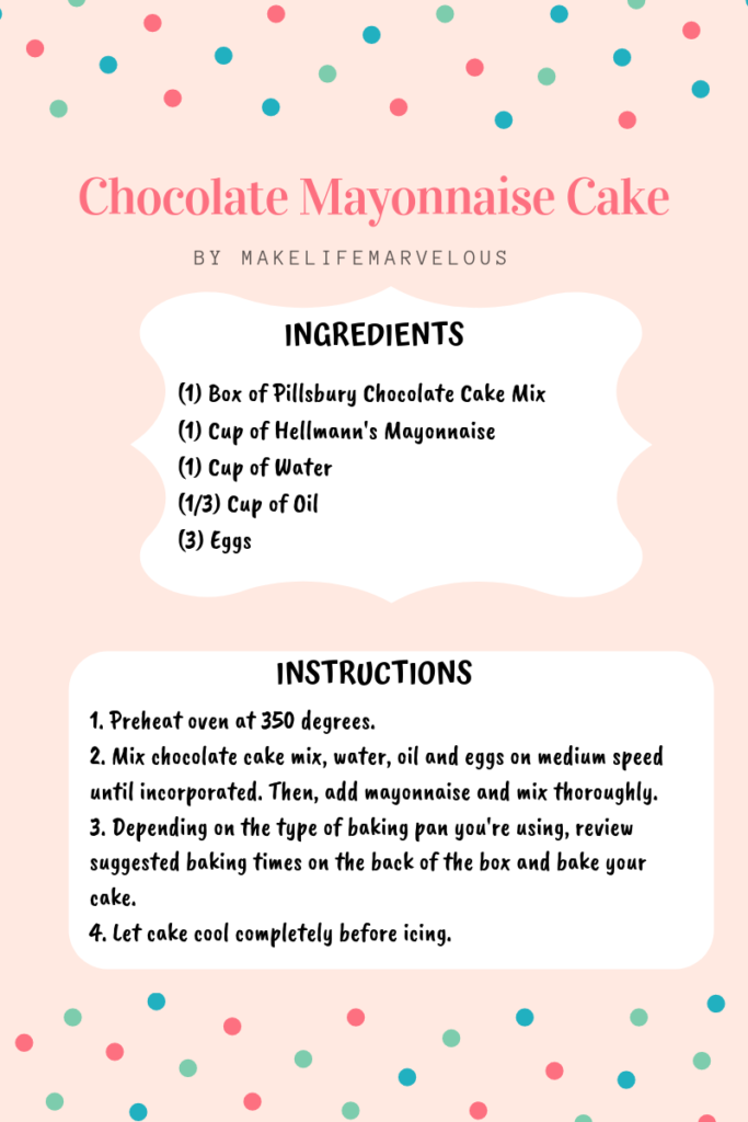 Chocolate Mayonnaise Cake Recipe - Make Life Marvelous